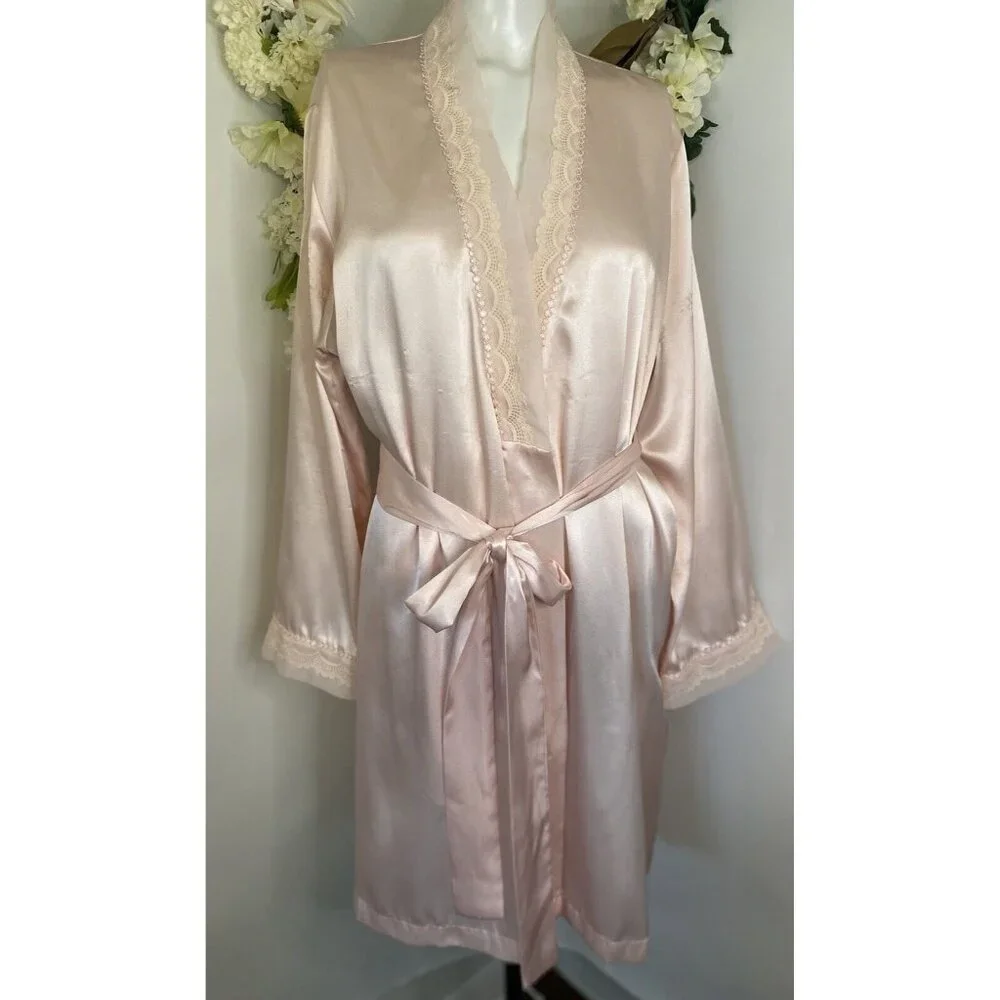 Vintage‎ Morgan Taylor Intimates Robe Pink Women's Size Large Lace Exc Condition